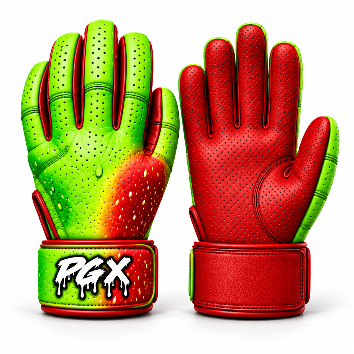 PGX Candy Apple long cuff batting gloves back and palm studio view