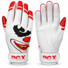 PGX Crazy Clown batting gloves backhand and white textured palm