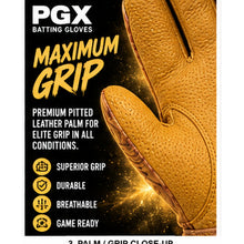 PGX Power Stones batting gloves textured leather palm and maximum grip detail