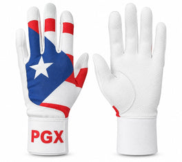 PGX Puerto Rico long cuff batting gloves front and white grip palm