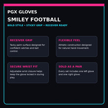 PGX Smiley football receiver gloves grip fit wrist closure and pair features