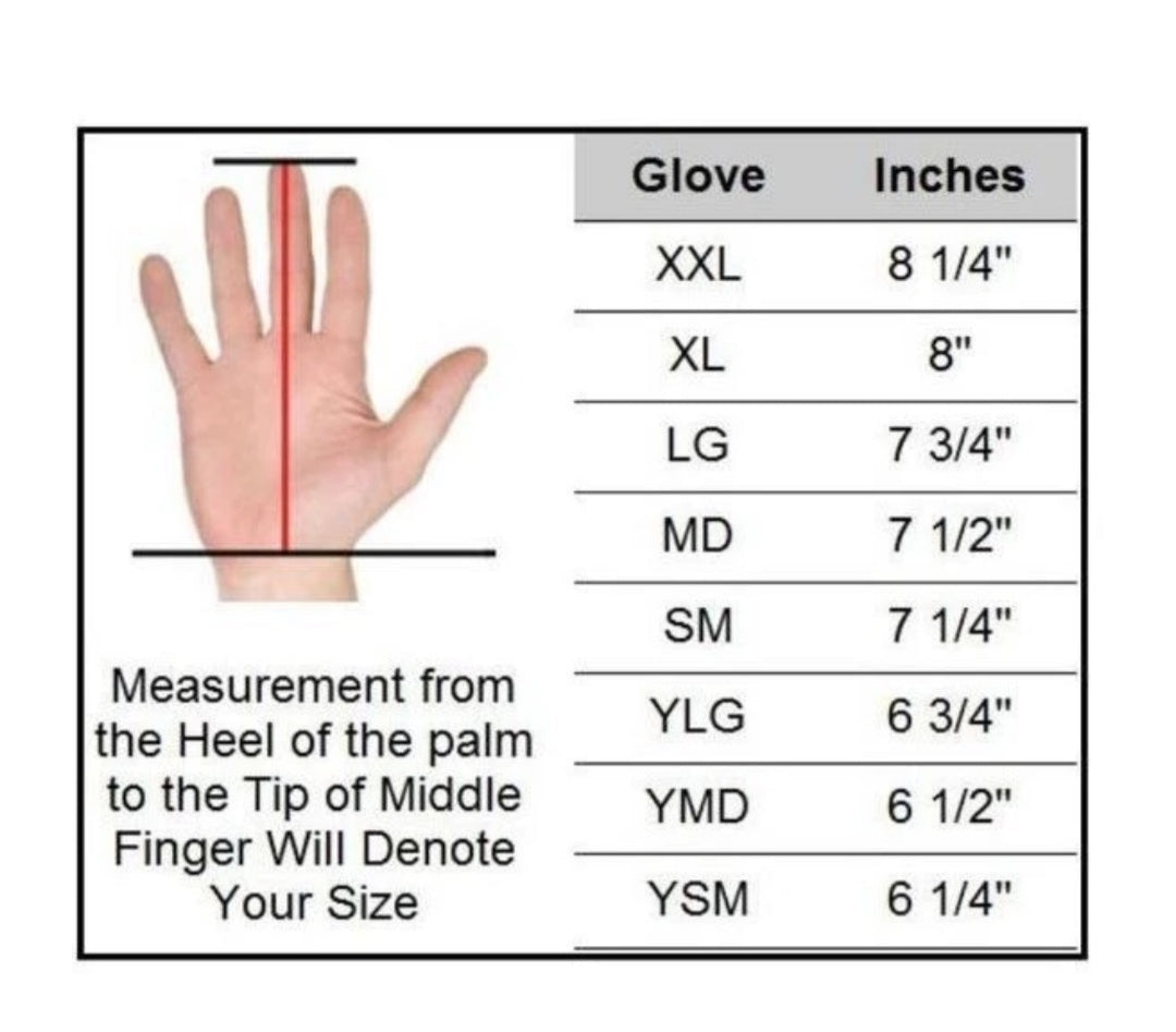 PGX batting glove size chart